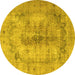 Round Machine Washable Persian Yellow Traditional Rug, wshtr3256yw