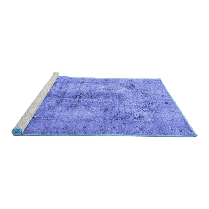 Sideview of Machine Washable Persian Blue Traditional Rug, wshtr3256blu