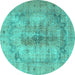 Round Machine Washable Persian Turquoise Traditional Area Rugs, wshtr3256turq