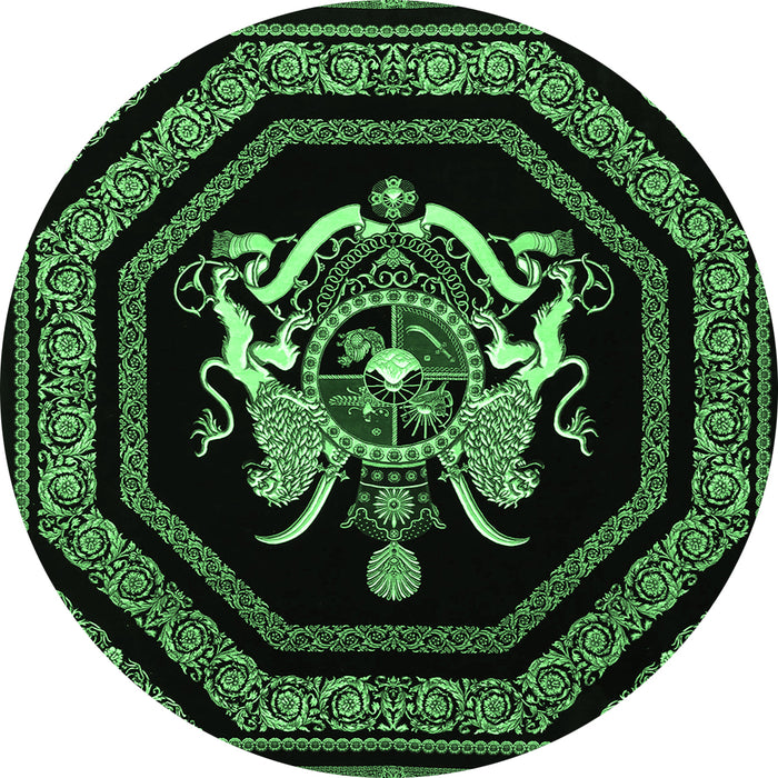 Round Persian Emerald Green Traditional Rug, tr3257emgrn