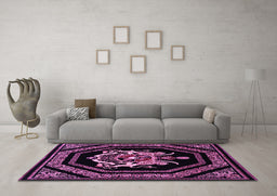 Machine Washable Persian Purple Traditional Area Rugs in a Living Room, wshtr3257pur