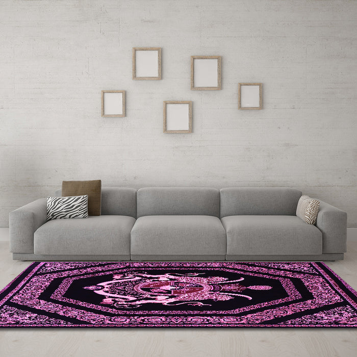 Machine Washable Persian Purple Traditional Area Rugs in a Living Room, wshtr3257pur
