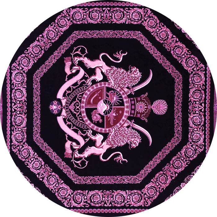 Round Machine Washable Persian Purple Traditional Area Rugs, wshtr3257pur