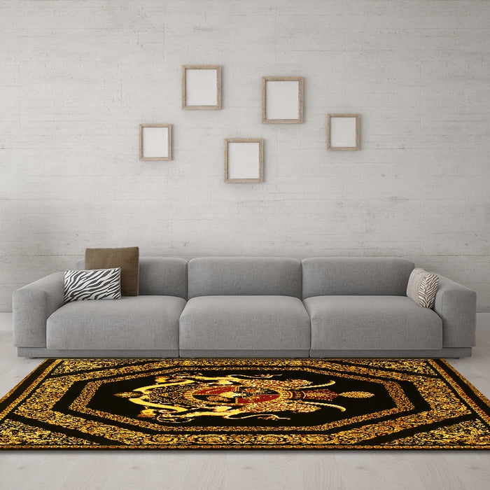 Machine Washable Persian Yellow Traditional Rug in a Living Room, wshtr3257yw