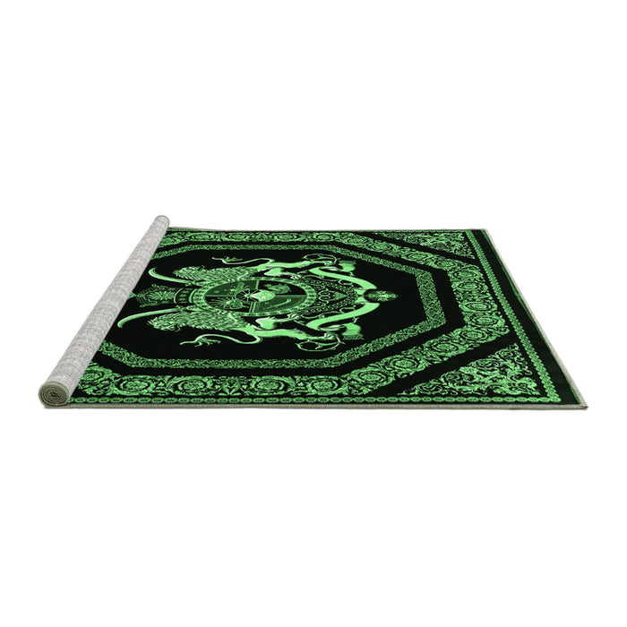 Sideview of Machine Washable Persian Emerald Green Traditional Area Rugs, wshtr3257emgrn