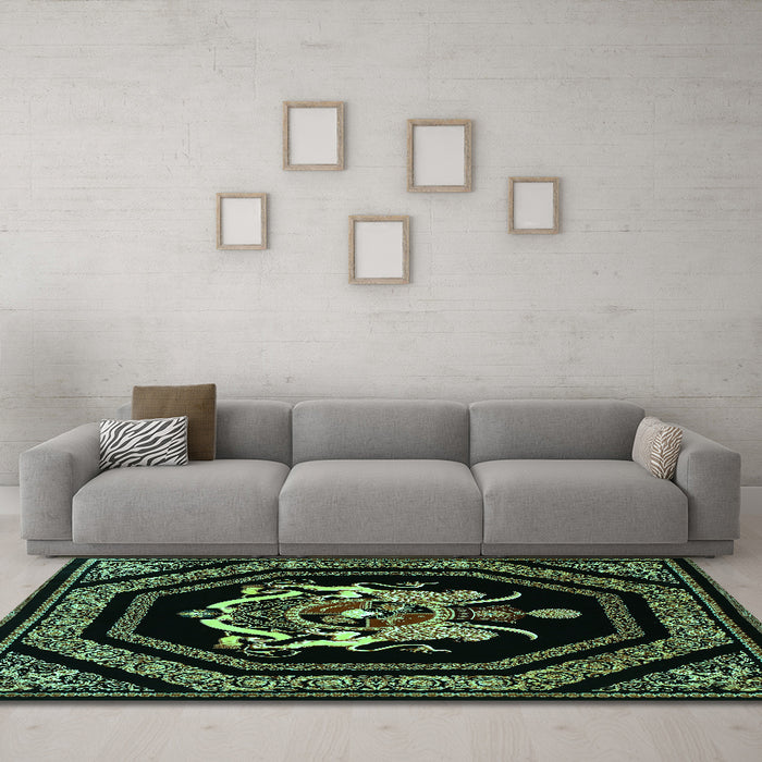 Machine Washable Persian Turquoise Traditional Area Rugs in a Living Room,, wshtr3257turq