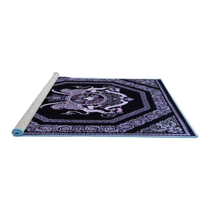 Sideview of Machine Washable Persian Blue Traditional Rug, wshtr3257blu