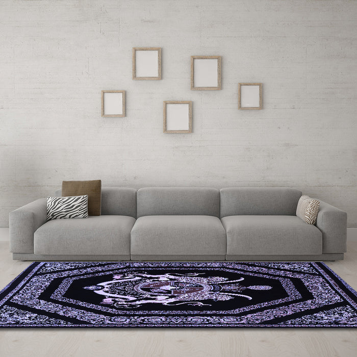 Machine Washable Persian Blue Traditional Rug in a Living Room, wshtr3257blu