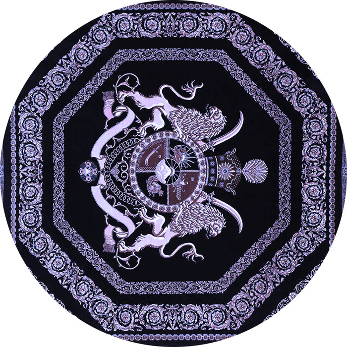 Round Machine Washable Persian Blue Traditional Rug, wshtr3257blu