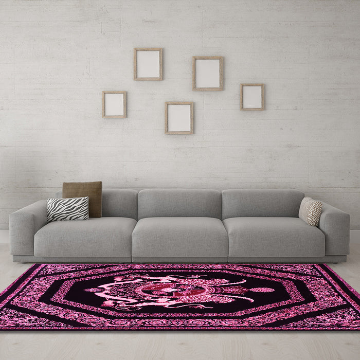 Machine Washable Persian Pink Traditional Rug in a Living Room, wshtr3257pnk