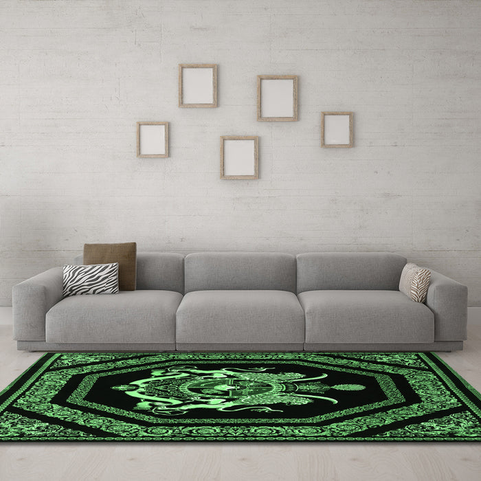 Machine Washable Persian Emerald Green Traditional Area Rugs in a Living Room,, wshtr3257emgrn