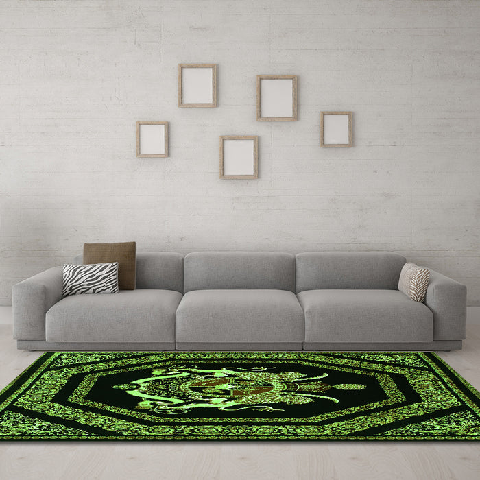 Machine Washable Persian Green Traditional Area Rugs in a Living Room,, wshtr3257grn