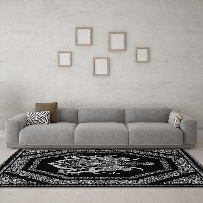 Machine Washable Persian Gray Traditional Rug in a Living Room,, wshtr3257gry