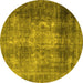 Round Persian Yellow Traditional Rug, tr3258yw