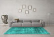 Machine Washable Persian Turquoise Traditional Area Rugs in a Living Room,, wshtr3258turq