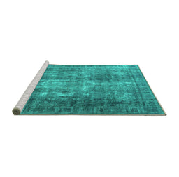 Sideview of Machine Washable Persian Turquoise Traditional Area Rugs, wshtr3258turq