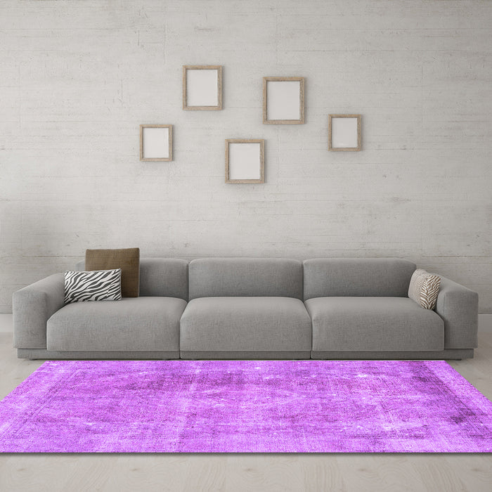 Machine Washable Persian Purple Traditional Area Rugs in a Living Room, wshtr3259pur