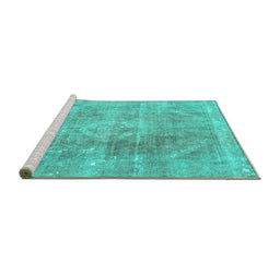 Sideview of Machine Washable Persian Turquoise Traditional Area Rugs, wshtr3259turq