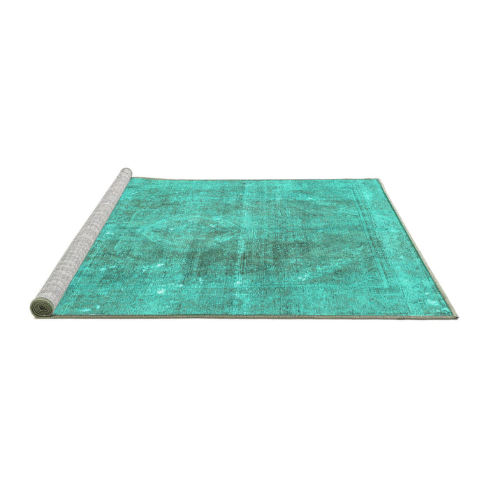 Sideview of Machine Washable Persian Turquoise Traditional Area Rugs, wshtr3259turq