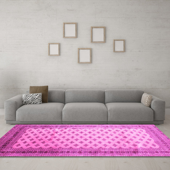 Machine Washable Persian Pink Traditional Rug in a Living Room, wshtr325pnk