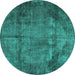 Round Persian Turquoise Traditional Rug, tr3260turq