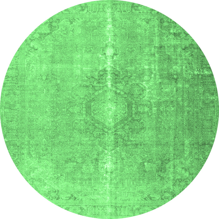 Round Machine Washable Persian Emerald Green Traditional Area Rugs, wshtr3261emgrn