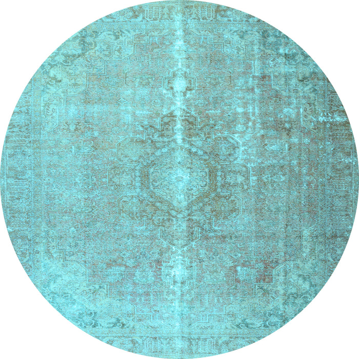 Round Machine Washable Persian Light Blue Traditional Rug, wshtr3261lblu