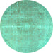 Round Persian Turquoise Traditional Rug, tr3261turq