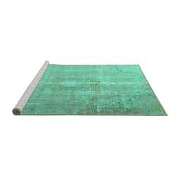 Sideview of Machine Washable Persian Turquoise Traditional Area Rugs, wshtr3261turq