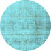 Round Machine Washable Persian Light Blue Traditional Rug, wshtr3262lblu