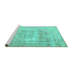 Sideview of Machine Washable Persian Turquoise Traditional Area Rugs, wshtr3263turq