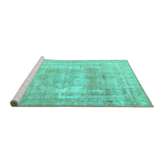 Sideview of Machine Washable Persian Turquoise Traditional Area Rugs, wshtr3263turq