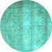 Round Machine Washable Persian Turquoise Traditional Area Rugs, wshtr3265turq