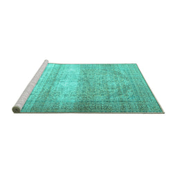 Sideview of Machine Washable Persian Turquoise Traditional Area Rugs, wshtr3265turq