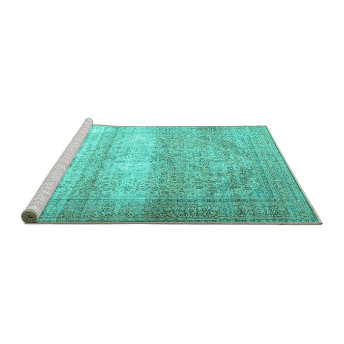 Sideview of Machine Washable Persian Turquoise Traditional Area Rugs, wshtr3265turq
