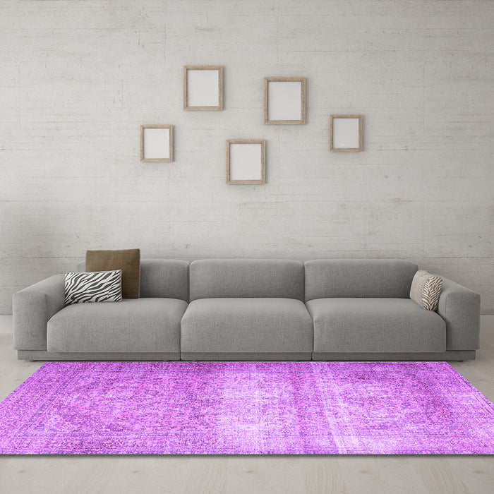 Machine Washable Persian Purple Traditional Area Rugs in a Living Room, wshtr3265pur
