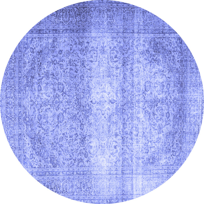 Round Machine Washable Persian Blue Traditional Rug, wshtr3265blu