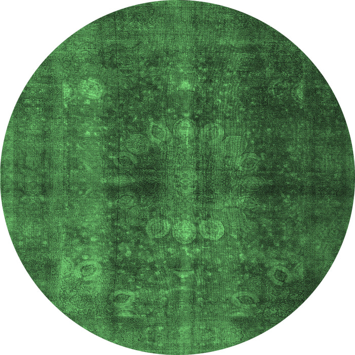 Round Machine Washable Persian Emerald Green Traditional Area Rugs, wshtr3266emgrn