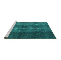 Sideview of Machine Washable Persian Turquoise Traditional Area Rugs, wshtr3266turq