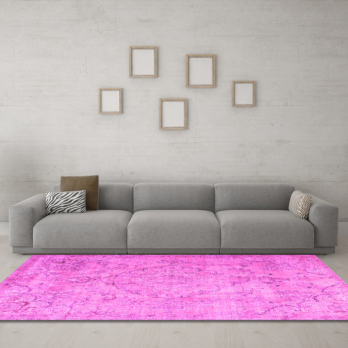 Machine Washable Persian Pink Traditional Rug in a Living Room, wshtr3267pnk
