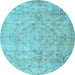 Round Machine Washable Persian Light Blue Traditional Rug, wshtr3267lblu