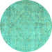 Round Machine Washable Persian Turquoise Traditional Area Rugs, wshtr3267turq