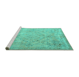 Sideview of Machine Washable Persian Turquoise Traditional Area Rugs, wshtr3267turq