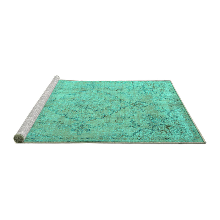 Sideview of Machine Washable Persian Turquoise Traditional Area Rugs, wshtr3267turq