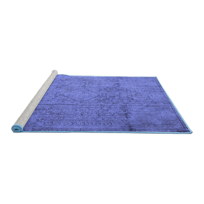 Sideview of Machine Washable Persian Blue Traditional Rug, wshtr3268blu
