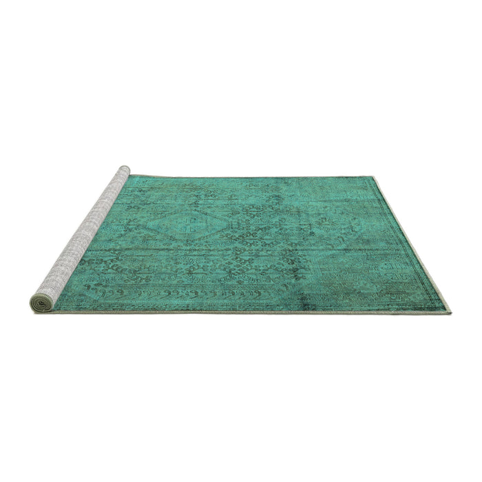 Sideview of Machine Washable Persian Turquoise Traditional Area Rugs, wshtr3268turq