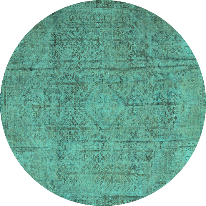 Round Machine Washable Persian Turquoise Traditional Area Rugs, wshtr3268turq