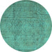 Round Persian Turquoise Traditional Rug, tr3268turq