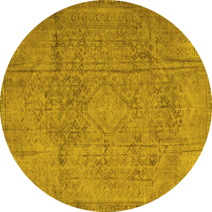 Round Machine Washable Persian Yellow Traditional Rug, wshtr3268yw