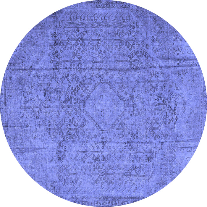Round Machine Washable Persian Blue Traditional Rug, wshtr3268blu